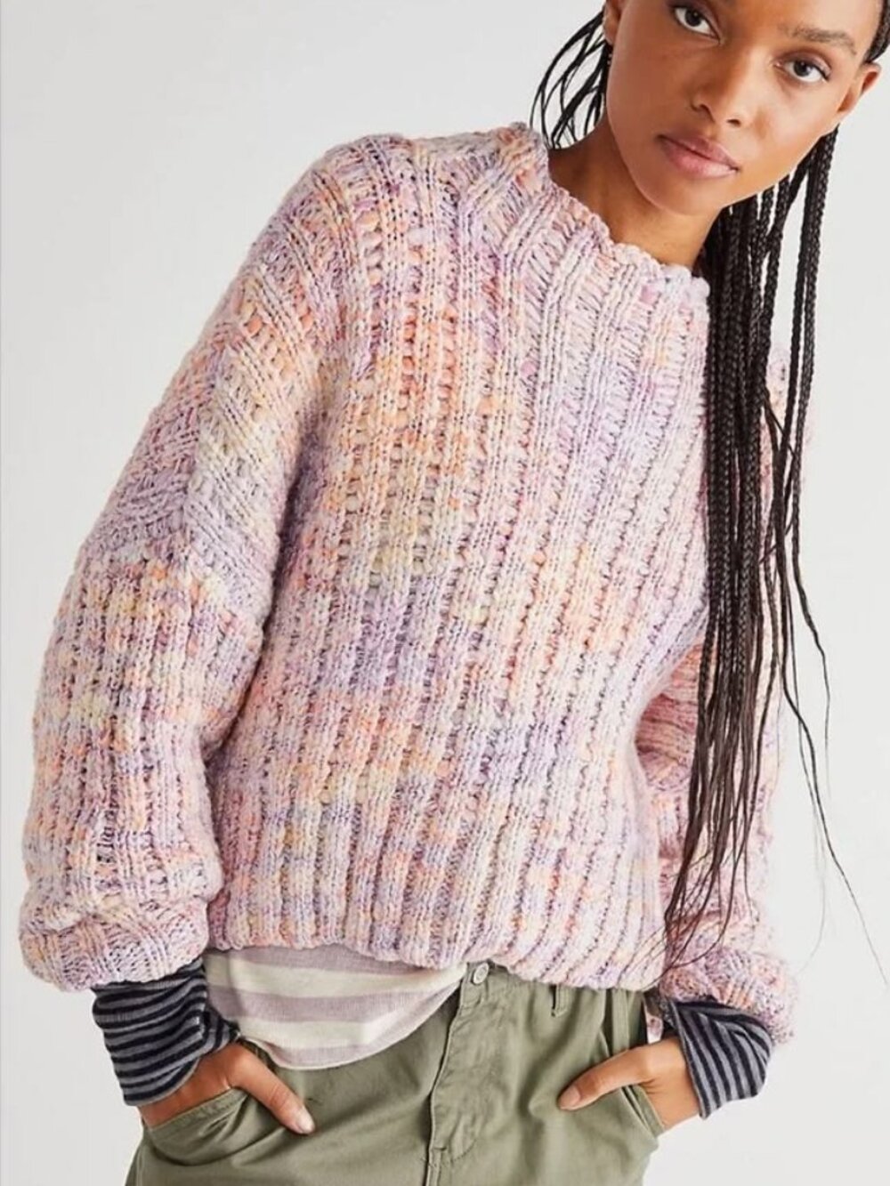 Free People Women's Confetti Pullover Cropped Oversized Pink Sweater Size Small